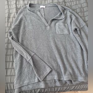 Pink Lily Heather Gray Waffle Knit Top